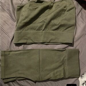 Olive Green Ribbed Two-Piece Set